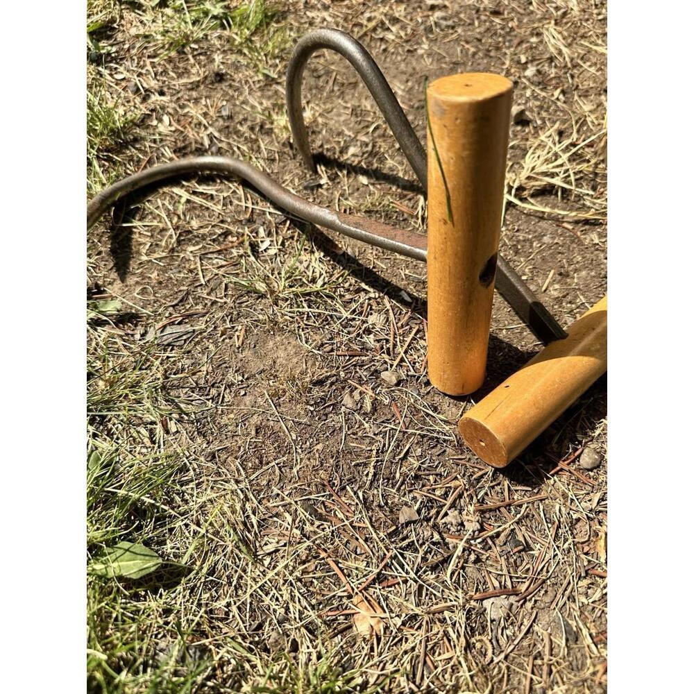 Pair Of Vintage HAY BALE HOOK w/ Wood Handle Ice Meat Primitive Tool Farm Barn